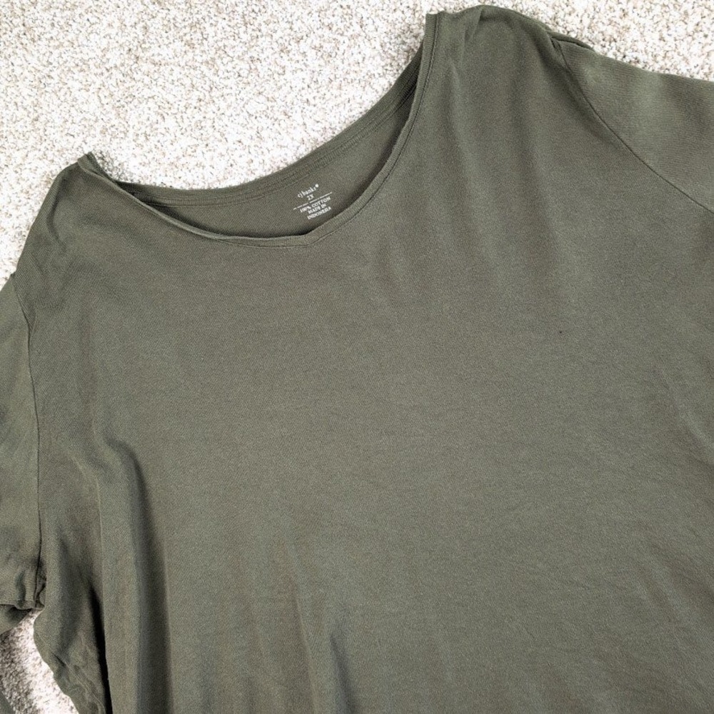 CJ Banks Olive Green 3/4 Sleeve Cotton Top Plus Size‎ 2X Casual